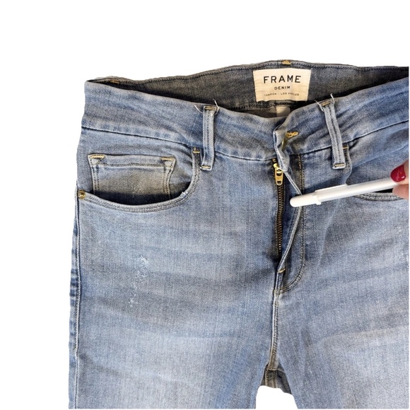 FRAME Denim Size 26 Le Crop Mini Boot Fox Blue Jeans Mid Rise Frayed Hi Lo Hem - Picture 7 of 16